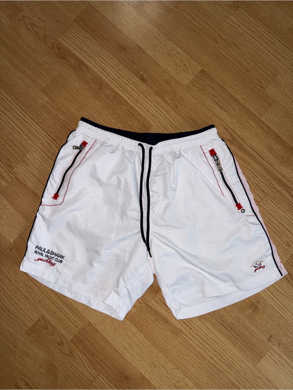 Paul & Shark White Swim Shorts with Navy Waistband
